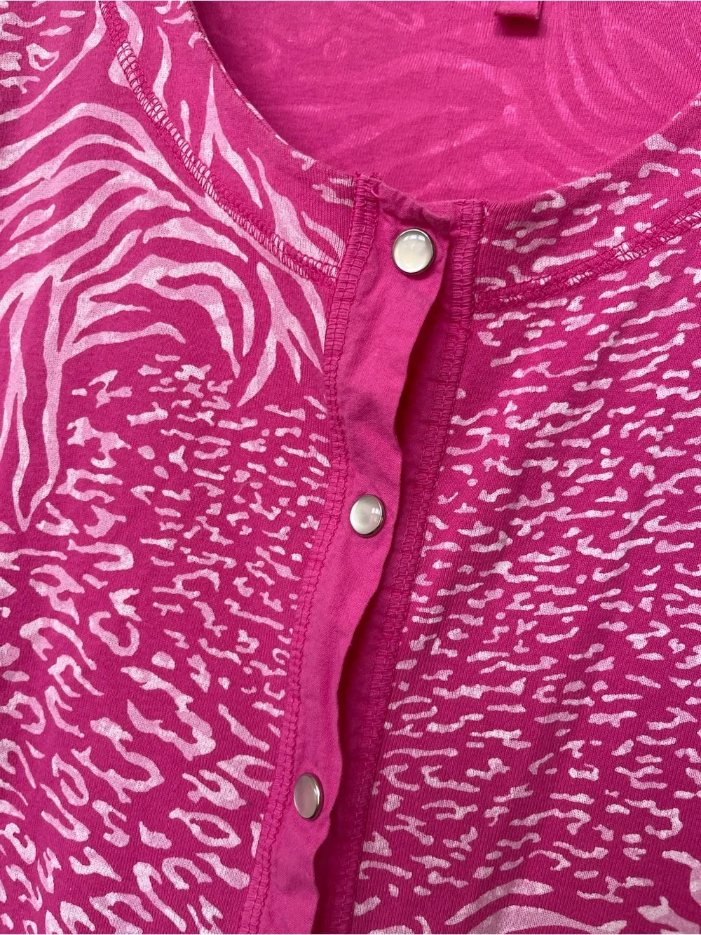 Fresh Produce | Pink Animal Print Pearl Snap Long Sleeve Top XL
